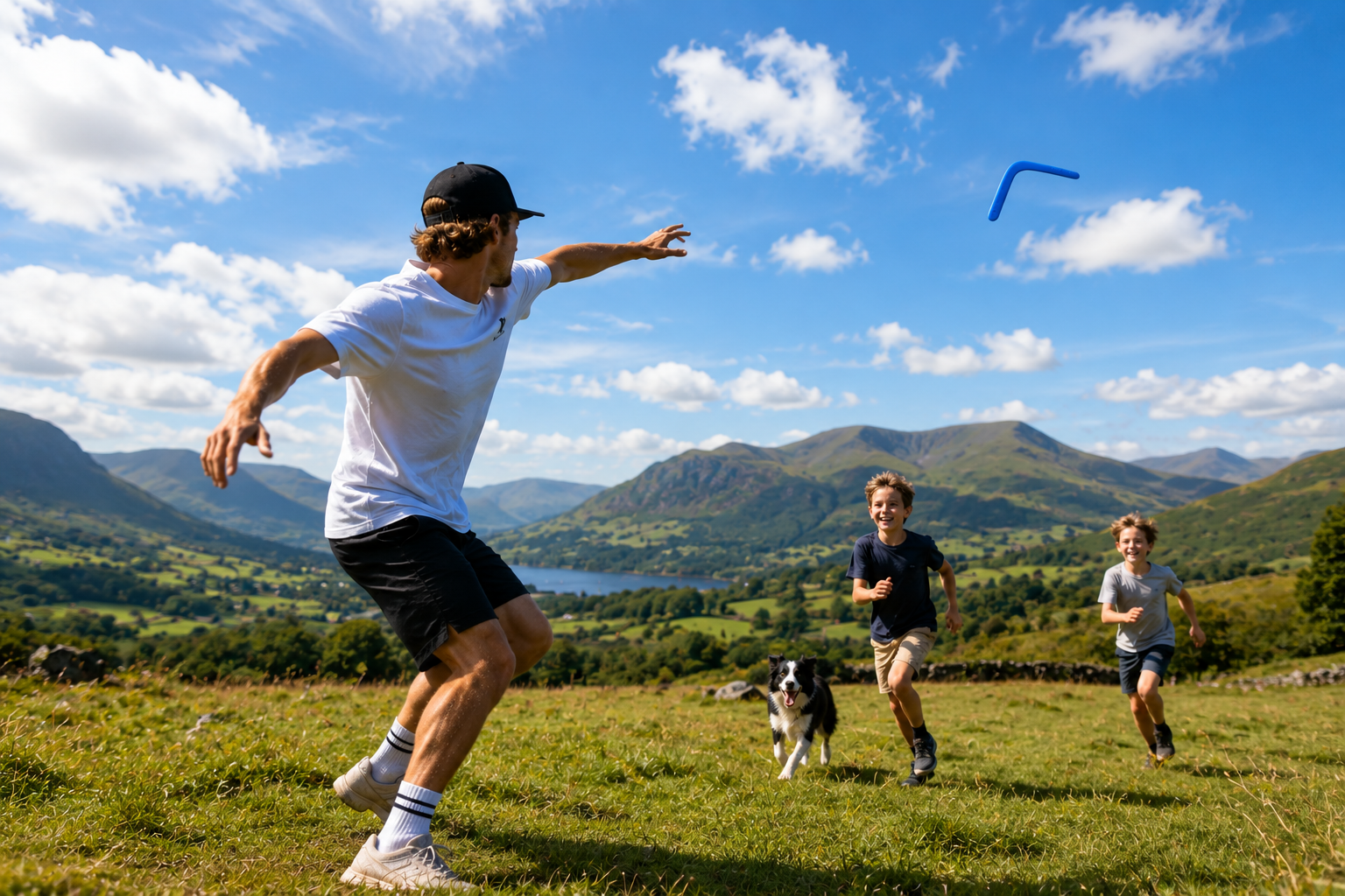 Throwing a blue boomerang in the Lake District
